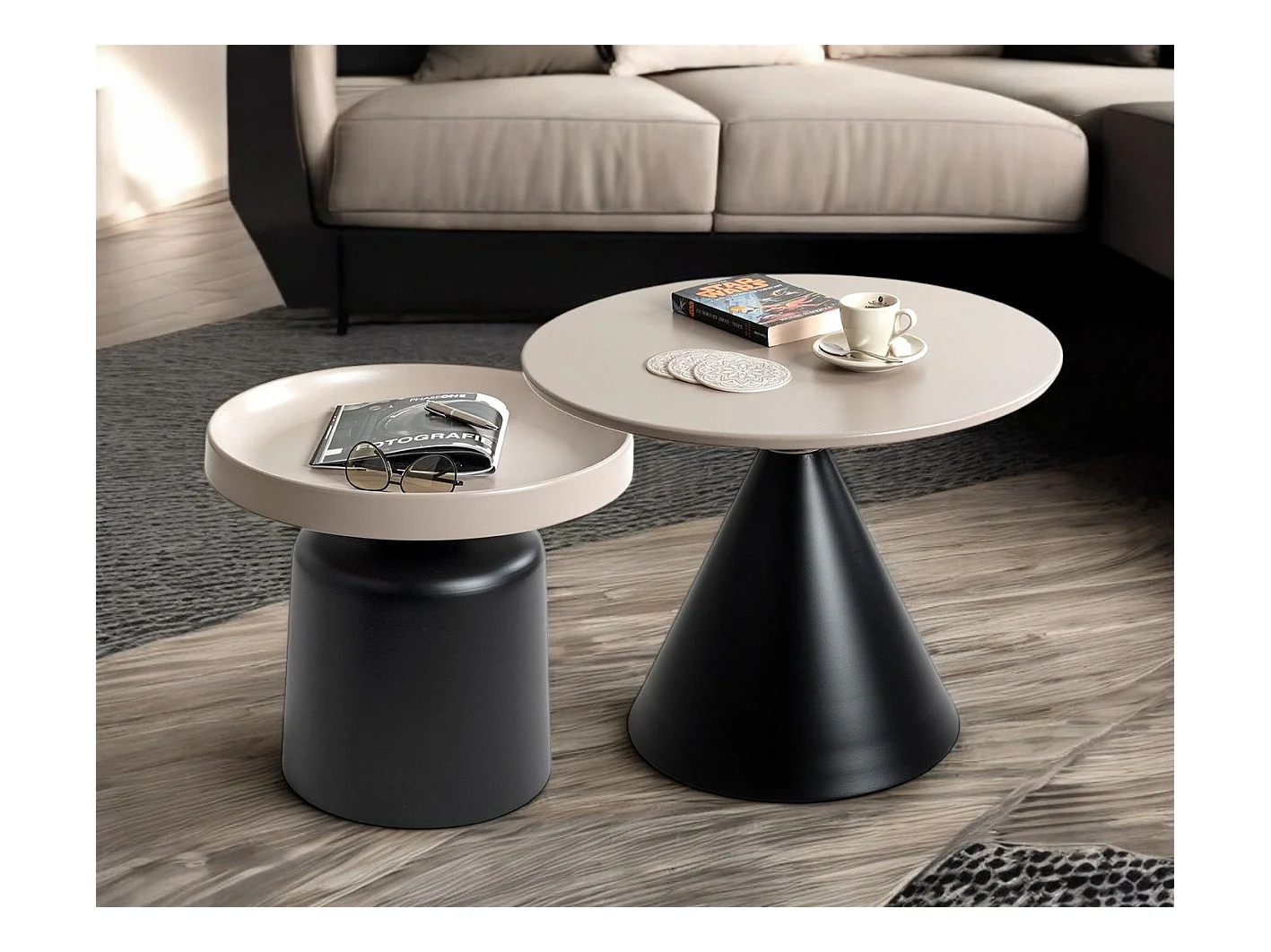 Table d'appoint ronde en métal Noir/Gris - Diamètre 50 x Hauteur 45 cm