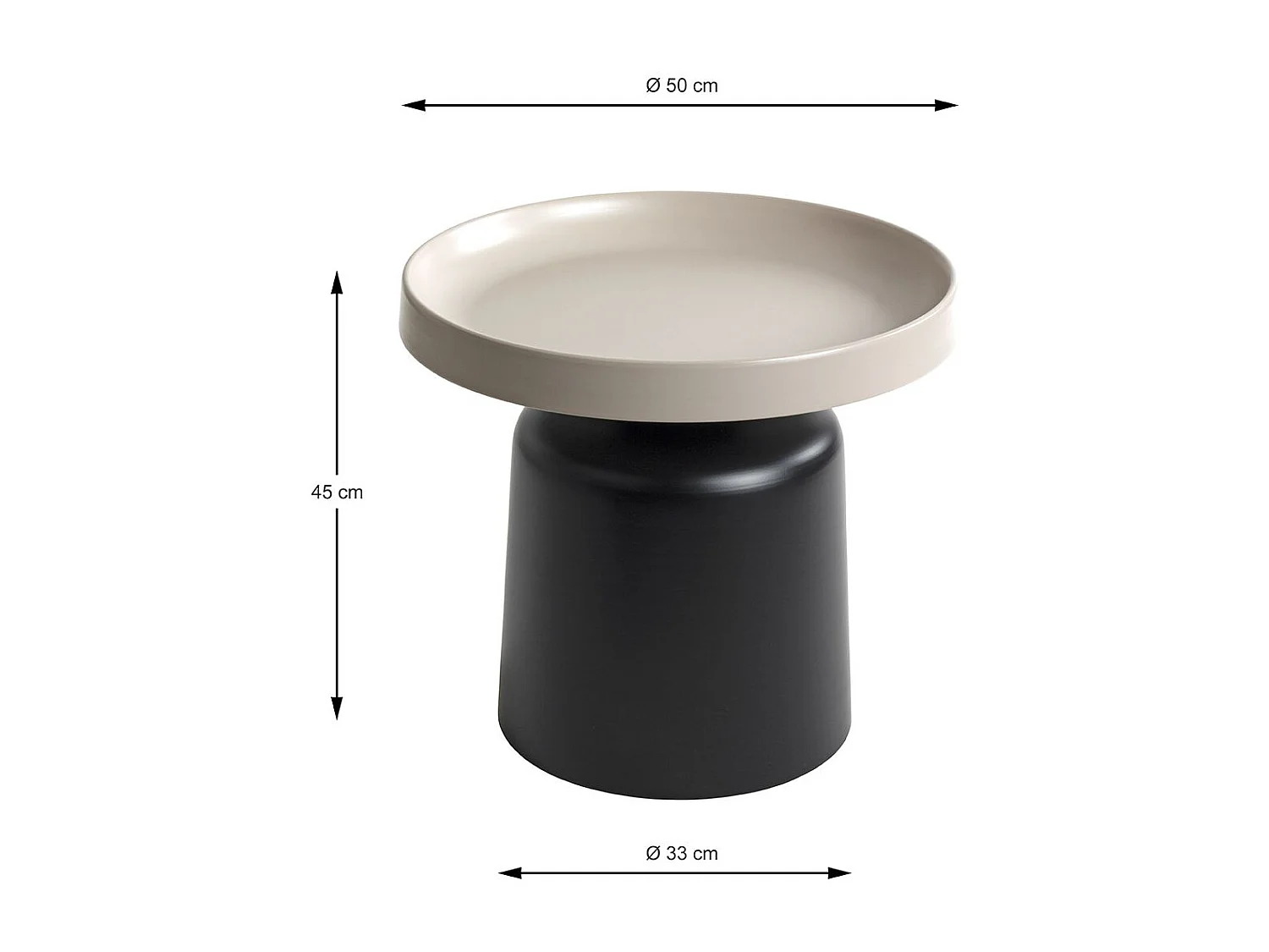 Table d'appoint ronde en métal Noir/Gris - Diamètre 50 x Hauteur 45 cm