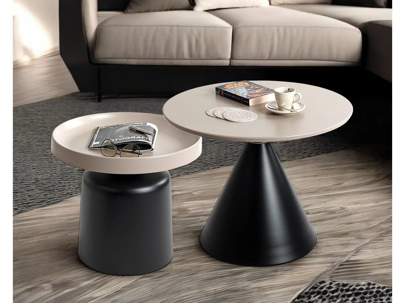 Table d'appoint ronde en métal Noir/Gris - Diamètre 50 x Hauteur 45 cm
