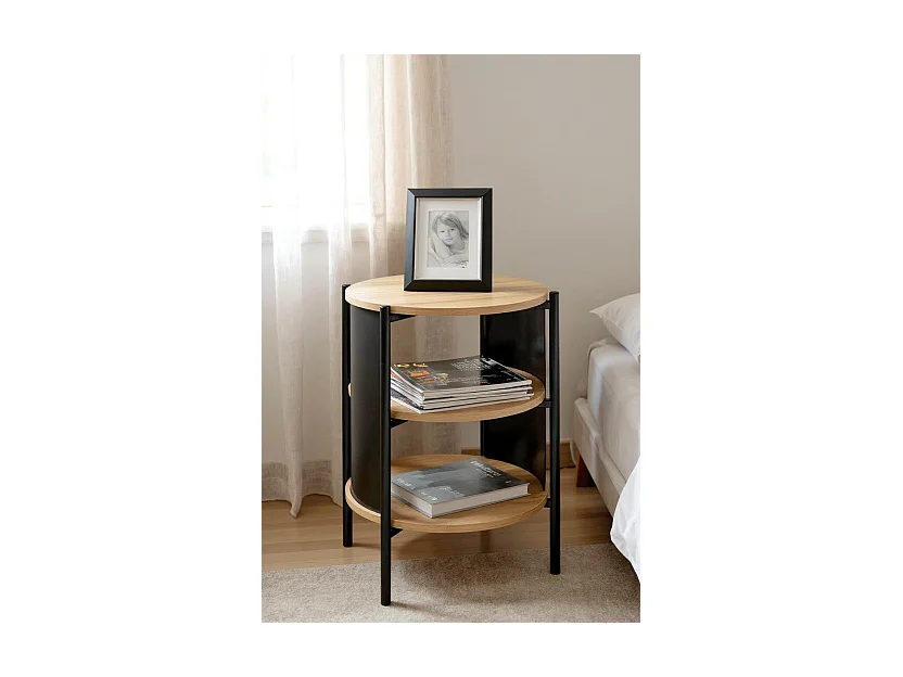 Table d'appoint Table basse coloris Chêne/Noir - Diamètre 44 x Hauteur 60 cm