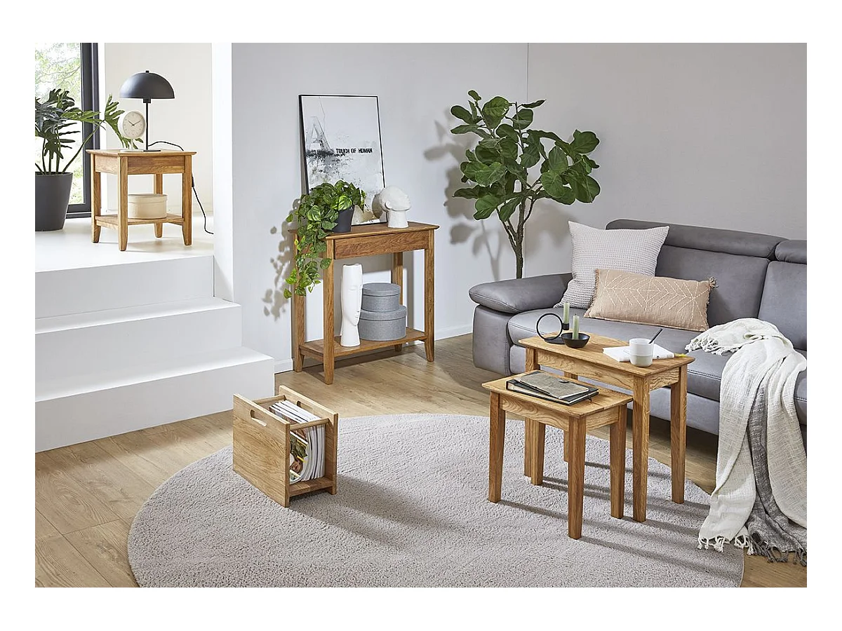 Table d'appoint en bois massif huilé coloris chêne - Longueur 45 x Hauteur 52 x Profondeur 45 cm