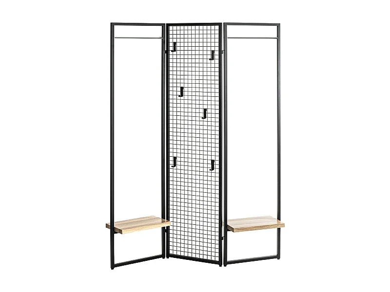 Porte-manteau Penderie, portant vestiaire paravent en métal coloris noir - Longueur 133 x Hauteur 175 x Profondeur 24 cm