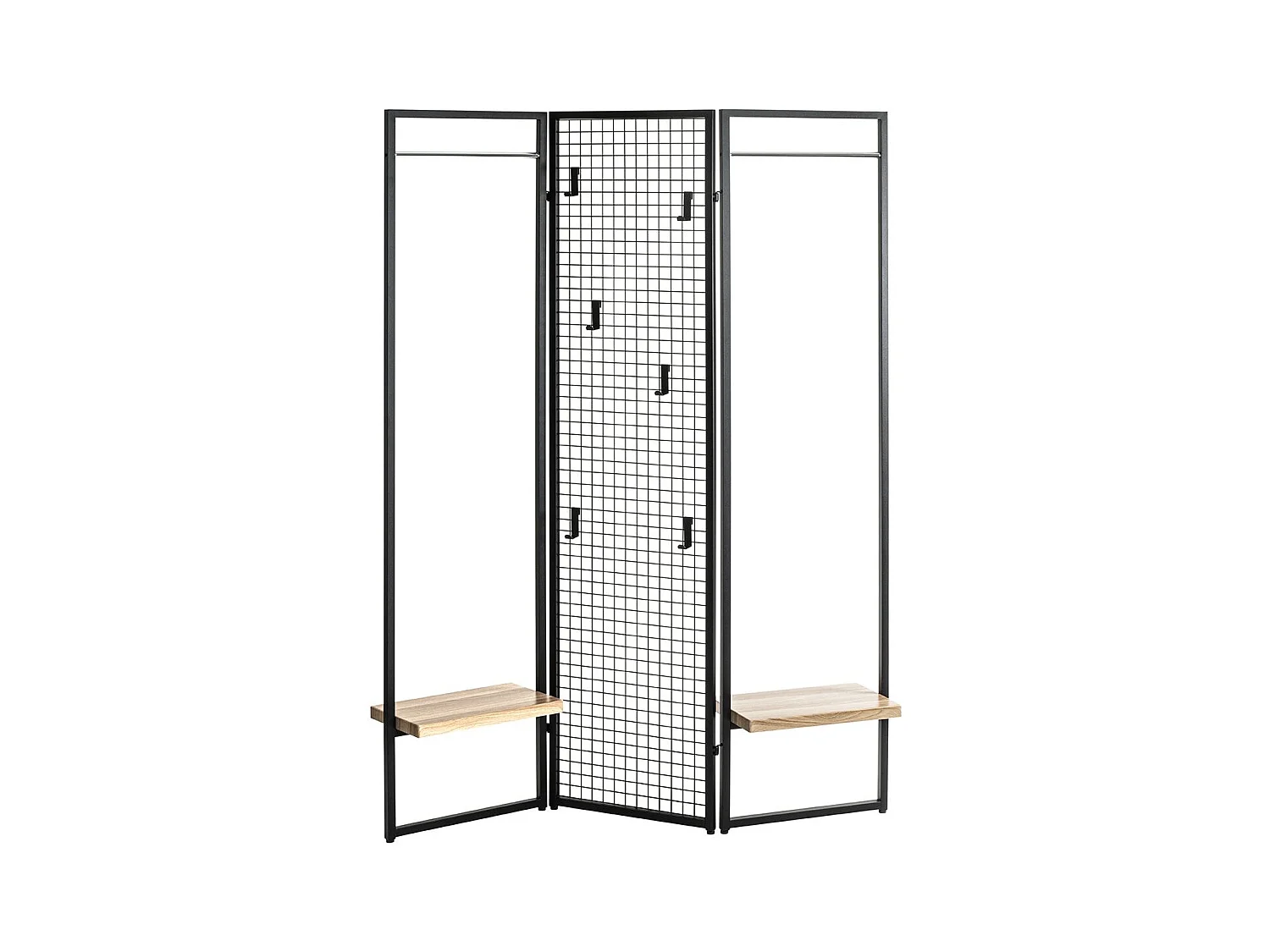 Porte-manteau Penderie, portant vestiaire paravent en métal coloris noir - Longueur 133 x Hauteur 175 x Profondeur 24 cm