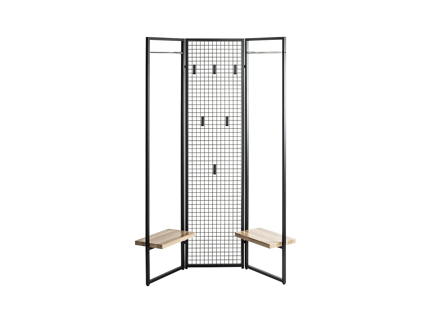 Porte-manteau Penderie, portant vestiaire paravent en métal coloris noir - Longueur 133 x Hauteur 175 x Profondeur 24 cm