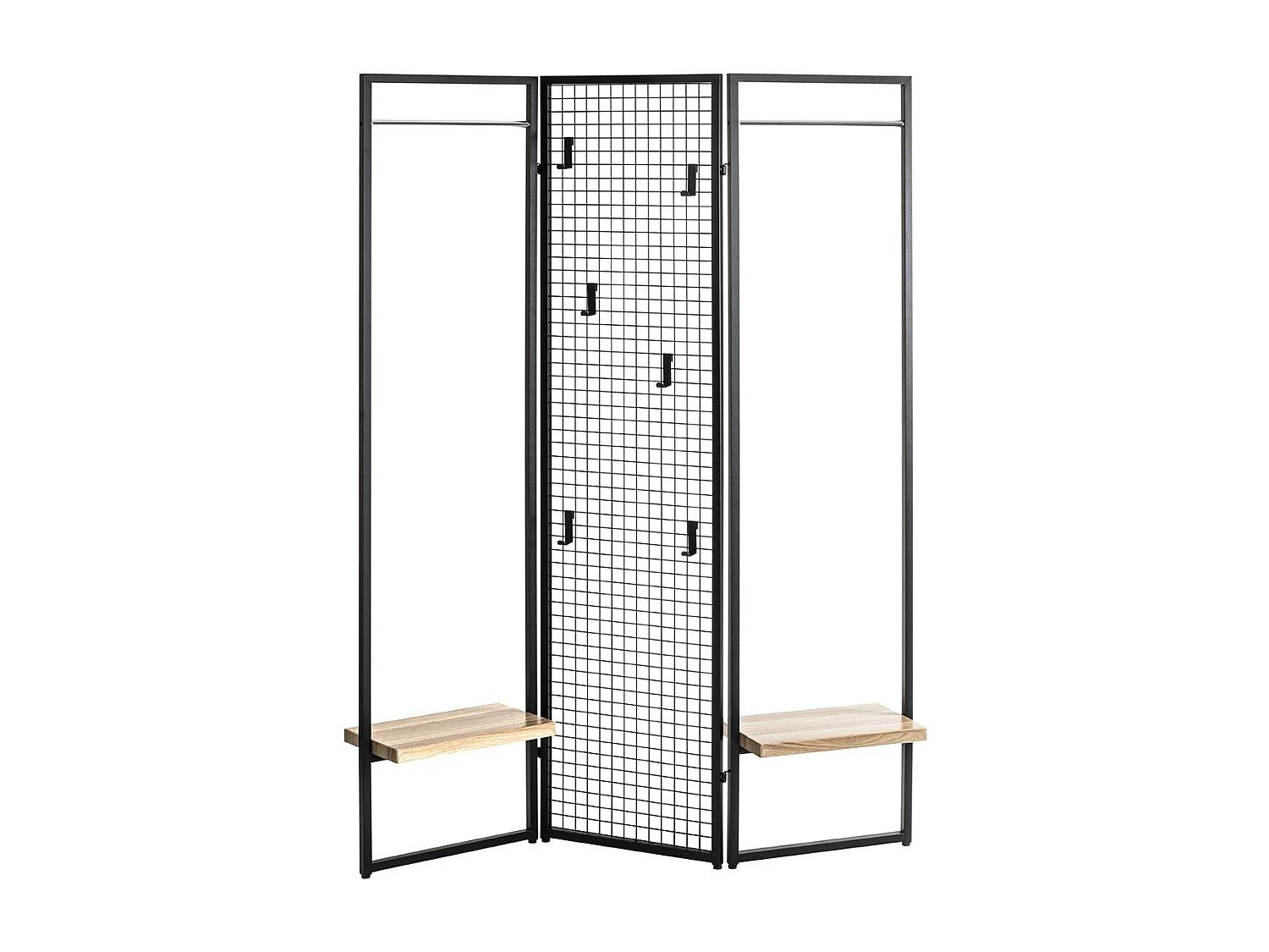 Porte-manteau Penderie, portant vestiaire paravent en métal coloris noir - Longueur 133 x Hauteur 175 x Profondeur 24 cm