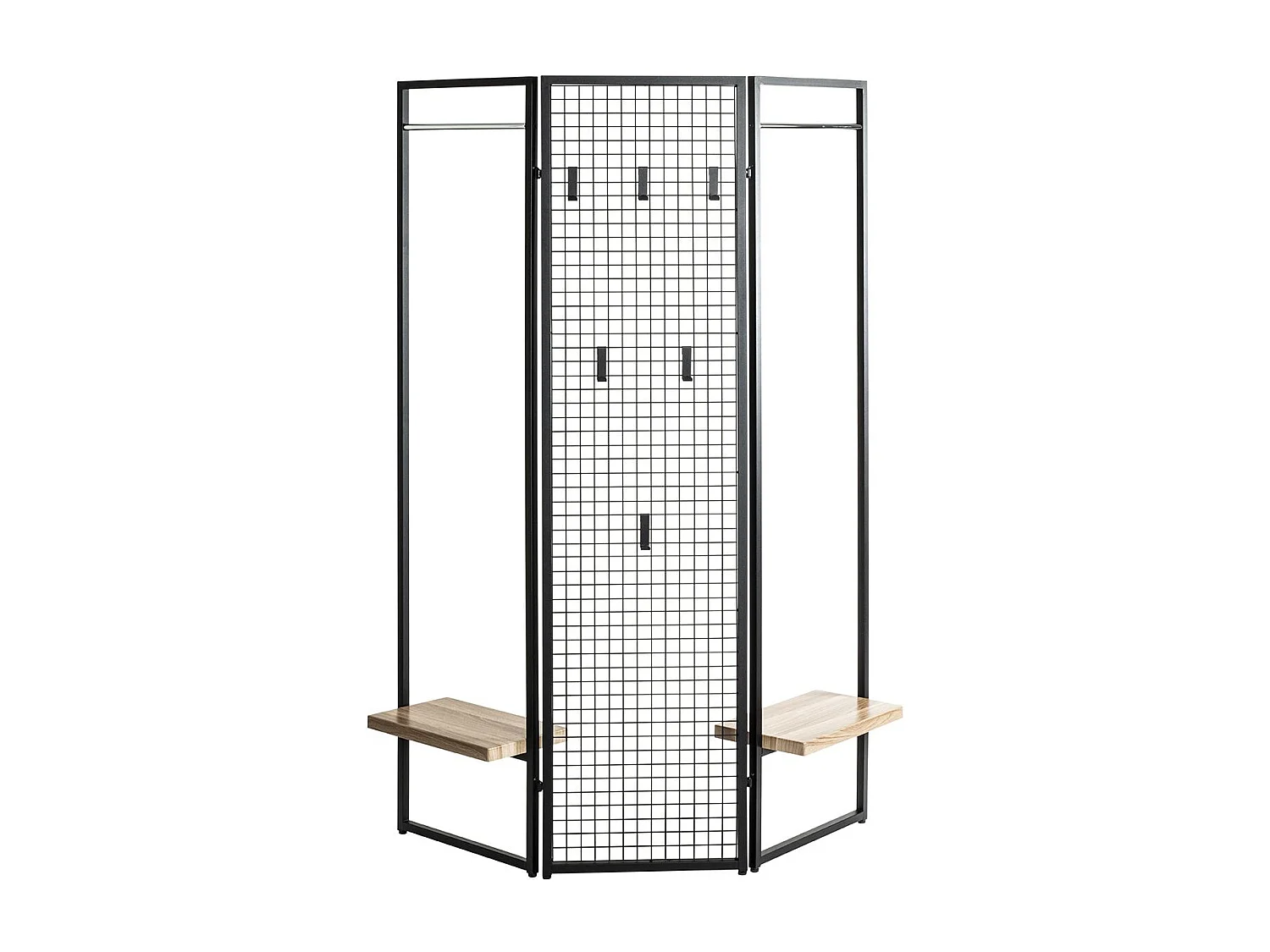 Porte-manteau Penderie, portant vestiaire paravent en métal coloris noir - Longueur 133 x Hauteur 175 x Profondeur 24 cm