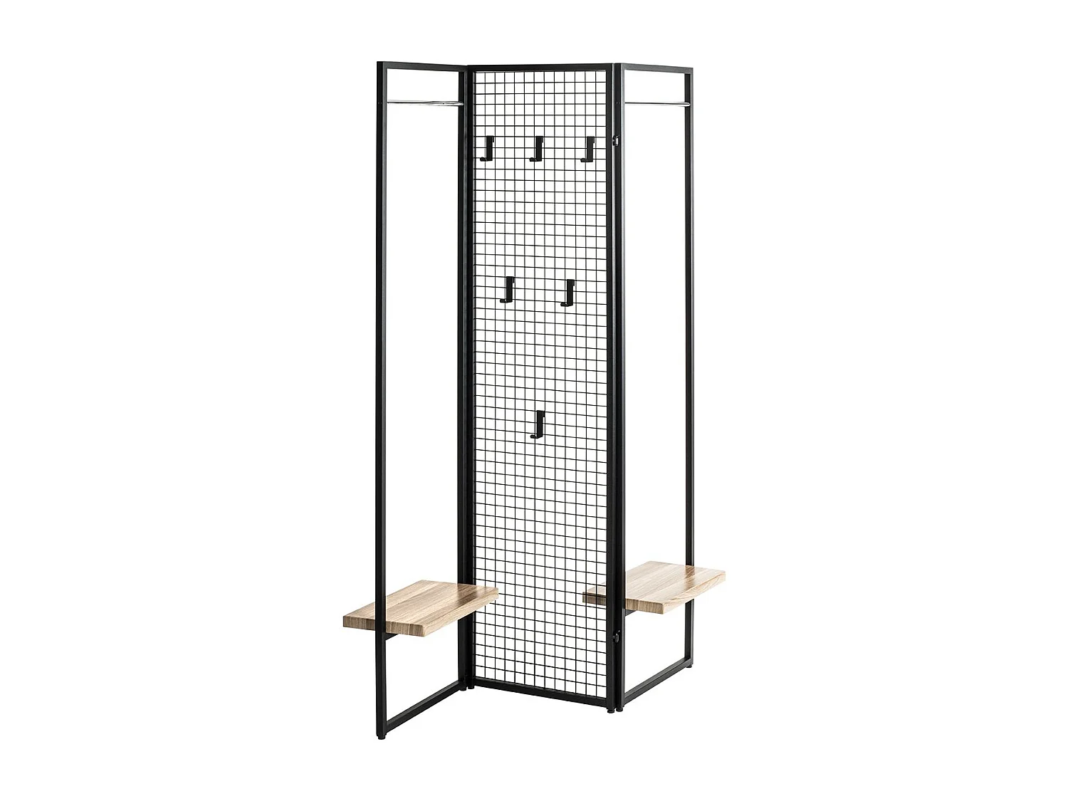 Porte-manteau Penderie, portant vestiaire paravent en métal coloris noir - Longueur 133 x Hauteur 175 x Profondeur 24 cm