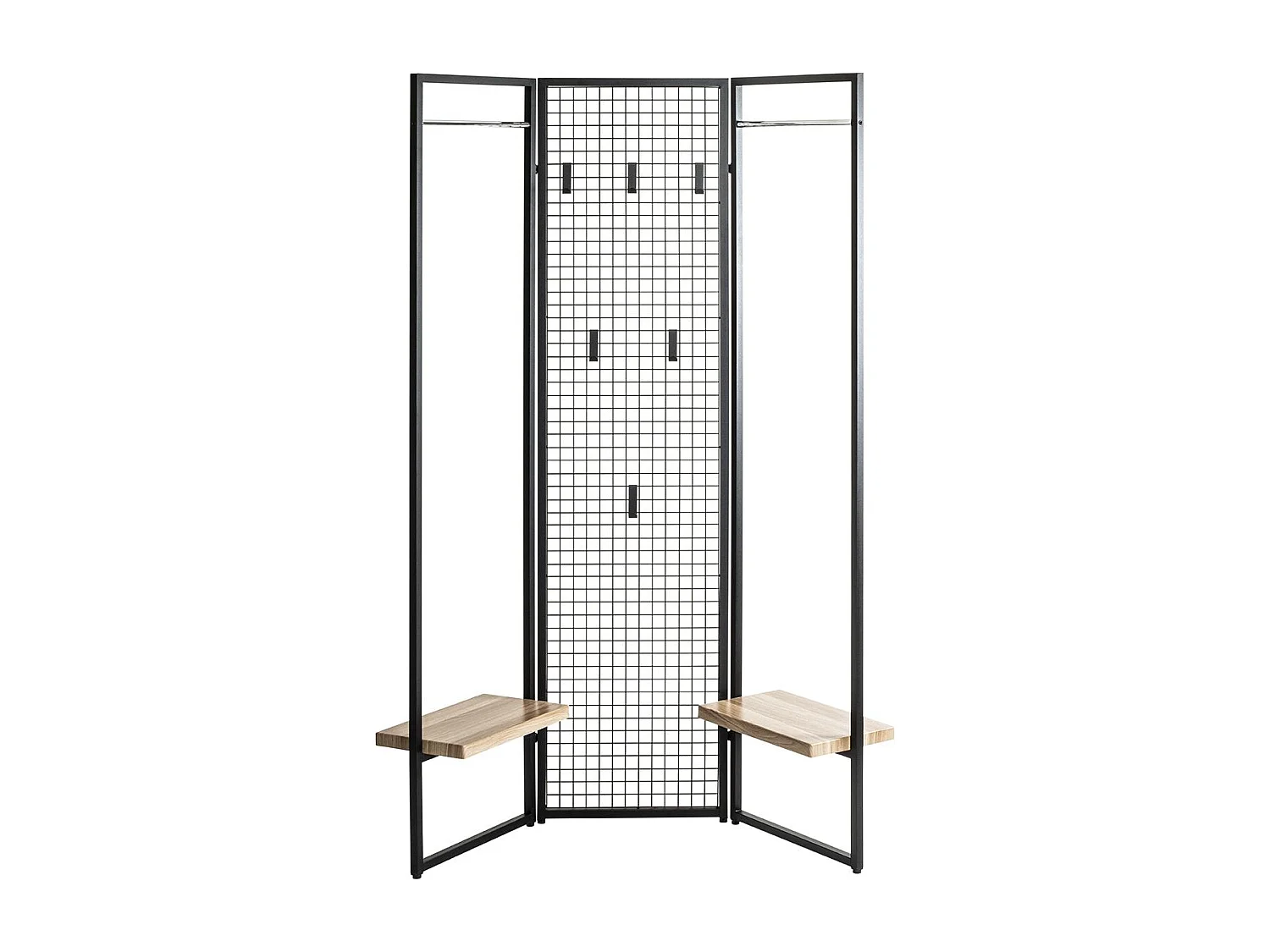 Porte-manteau Penderie, portant vestiaire paravent en métal coloris noir - Longueur 133 x Hauteur 175 x Profondeur 24 cm