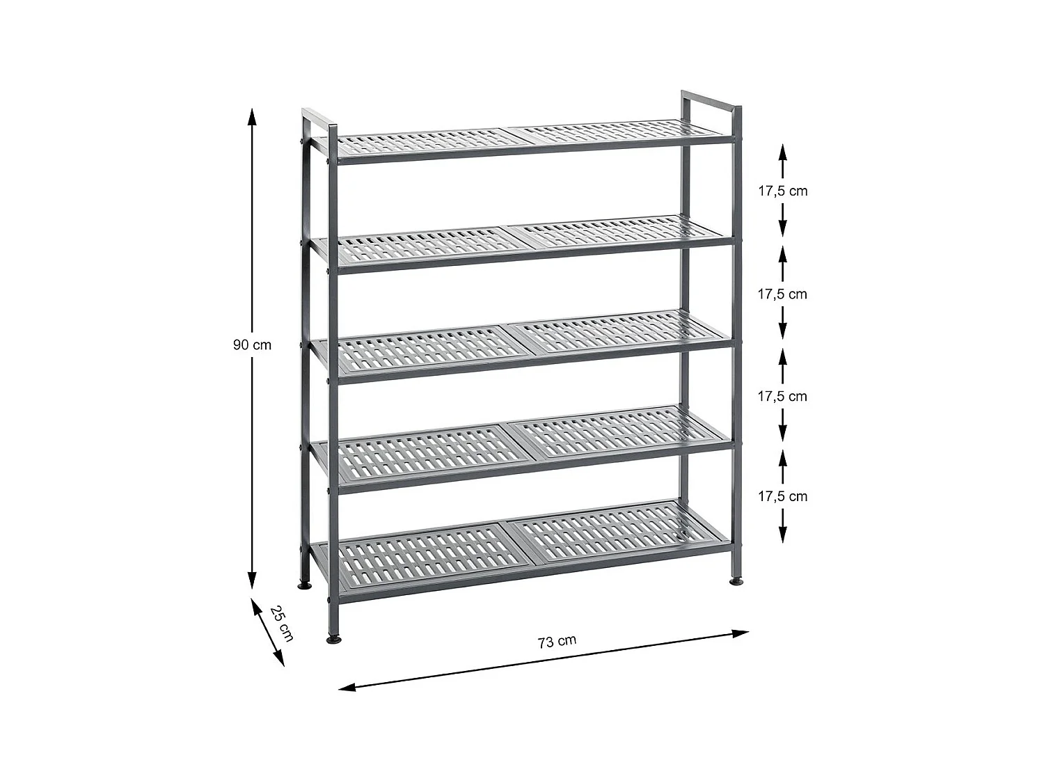Etagère rangement de chaussures Meuble à chaussures 20 paires en acier coloris gris - Longueur 73 x Hauteur 90 x Profondeur 25 cm
