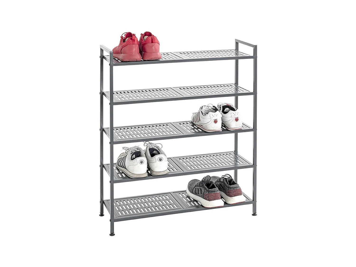 Etagère rangement de chaussures Meuble à chaussures 20 paires en acier coloris gris - Longueur 73 x Hauteur 90 x Profondeur 25 cm
