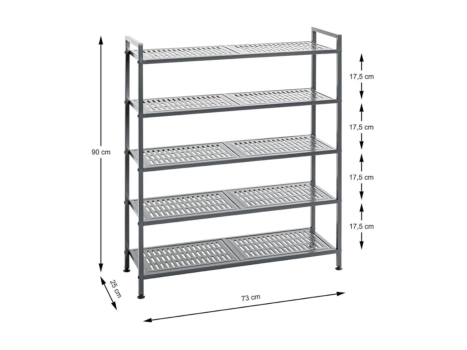Etagère rangement de chaussures Meuble à chaussures 20 paires en acier coloris gris - Longueur 73 x Hauteur 90 x Profondeur 25 cm