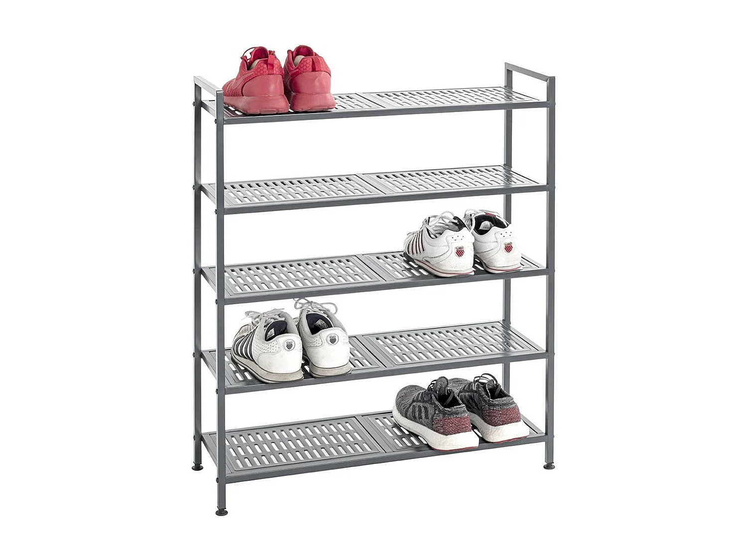 Etagère rangement de chaussures Meuble à chaussures 20 paires en acier coloris gris - Longueur 73 x Hauteur 90 x Profondeur 25 cm