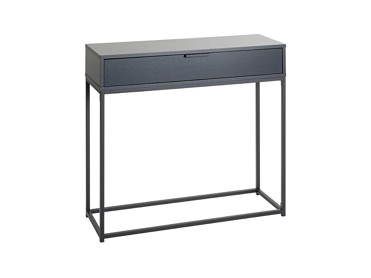 Table console meuble d'entrée coloris gris anthracite et métal noir - Longueur 80 x Profondeur 28 x Hauteur 77 cm