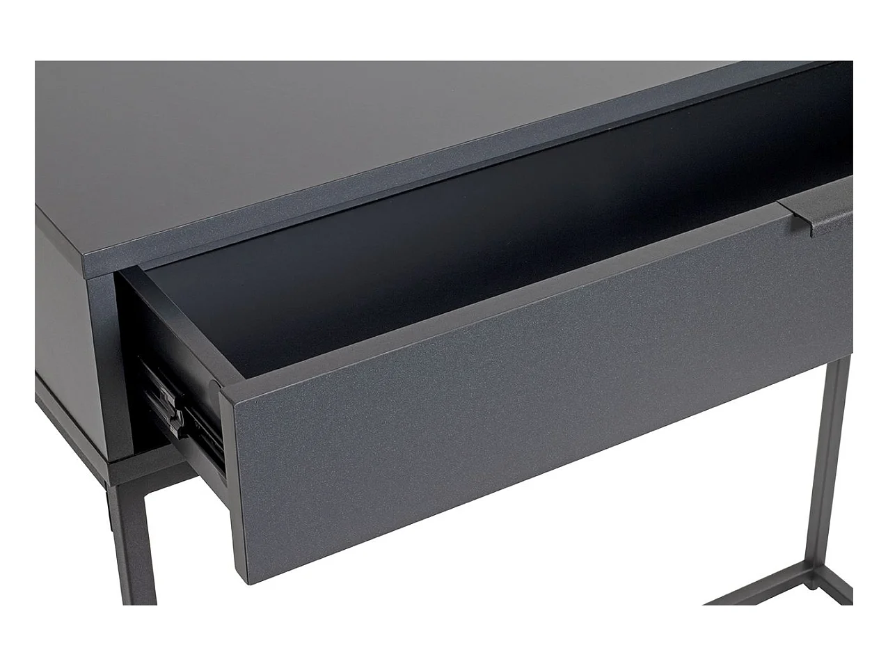 Table console meuble d'entrée coloris gris anthracite et métal noir - Longueur 80 x Profondeur 28 x Hauteur 77 cm