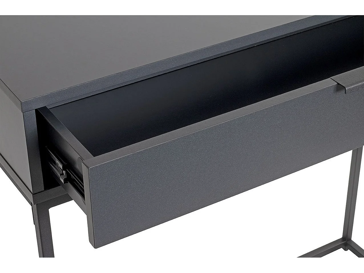 Table console meuble d'entrée coloris gris anthracite et métal noir - Longueur 80 x Profondeur 28 x Hauteur 77 cm