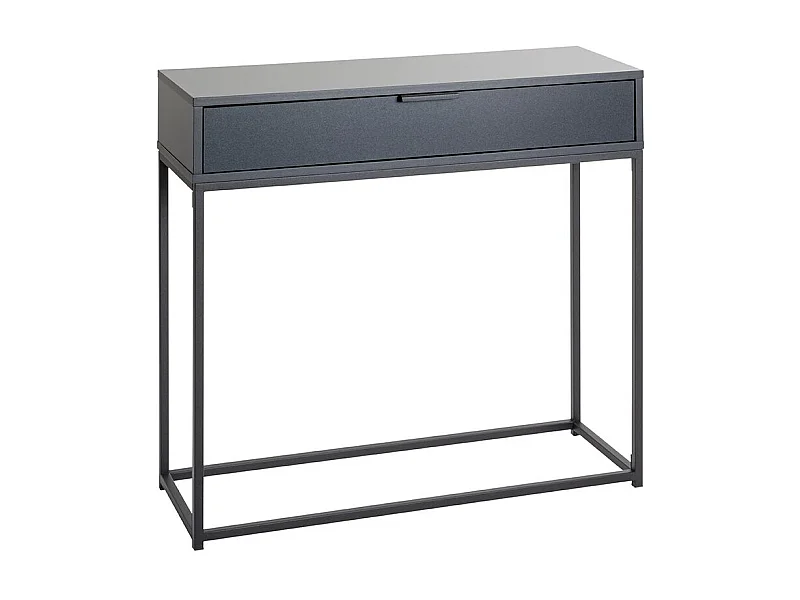Table console meuble d'entrée coloris gris anthracite et métal noir - Longueur 80 x Profondeur 28 x Hauteur 77 cm