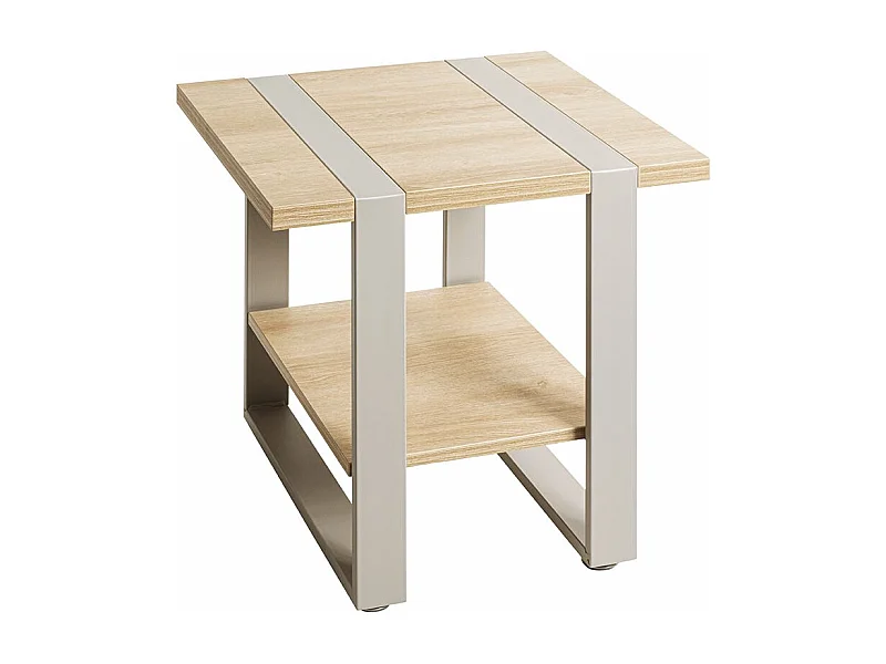 Table d'appoint étagère coloris Chêne naturel et métal gris - Longueur 45 x Profondeur 45 x Hauteur 45 cm