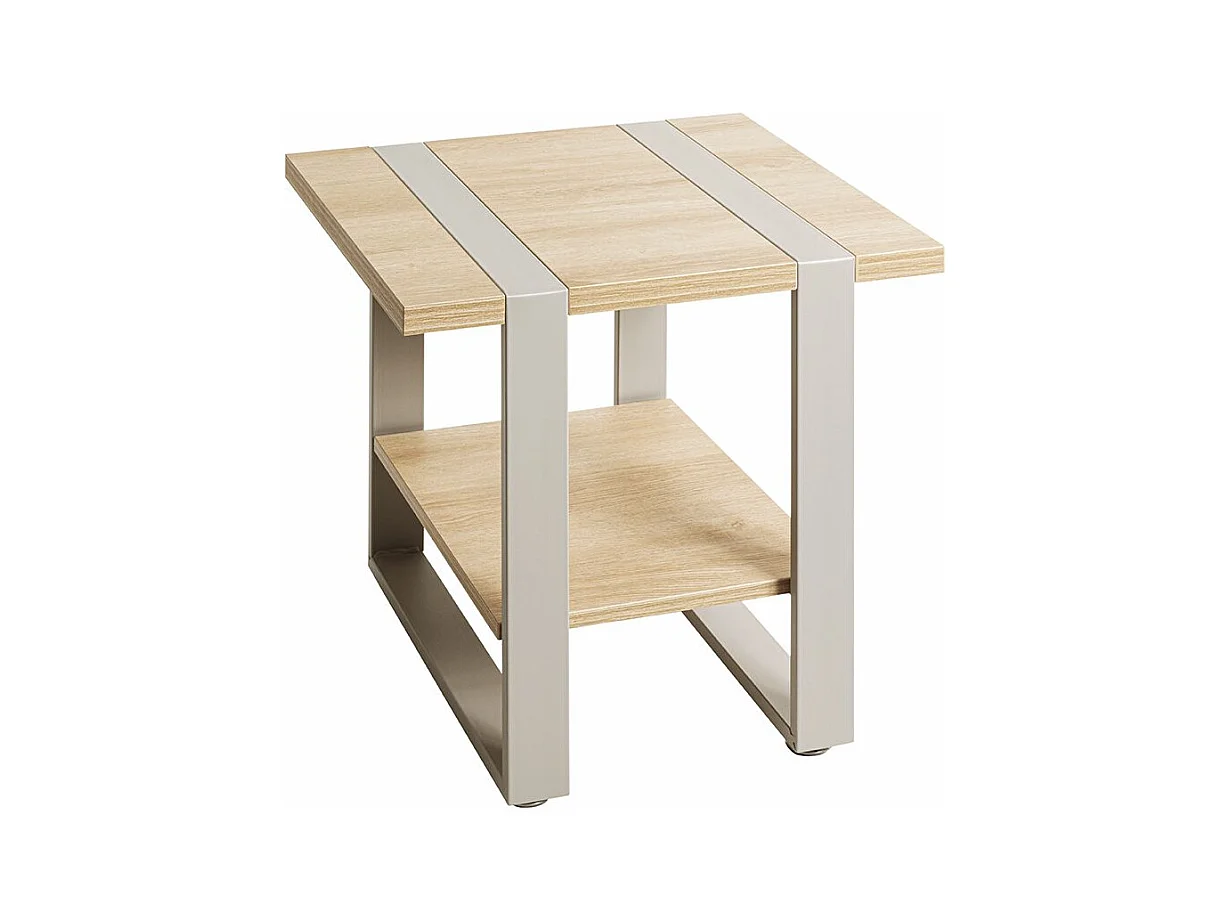 Table d'appoint étagère coloris Chêne naturel et métal gris - Longueur 45 x Profondeur 45 x Hauteur 45 cm