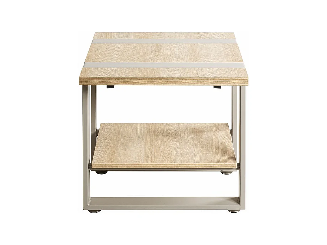 Table d'appoint étagère coloris Chêne naturel et métal gris - Longueur 45 x Profondeur 45 x Hauteur 45 cm