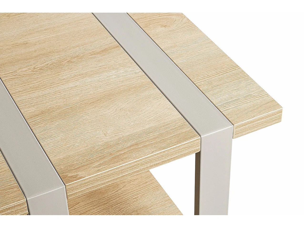 Table d'appoint étagère coloris Chêne naturel et métal gris - Longueur 45 x Profondeur 45 x Hauteur 45 cm
