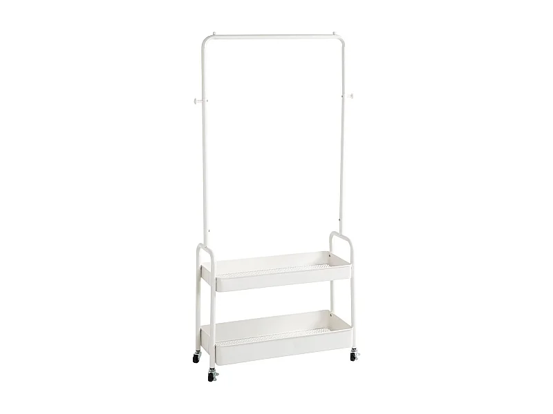 Portant à vêtements sur 4 roulettes, en tube d'acier blanc - Longueur 85 x Hauteur 155 x Profondeur 31 cm
