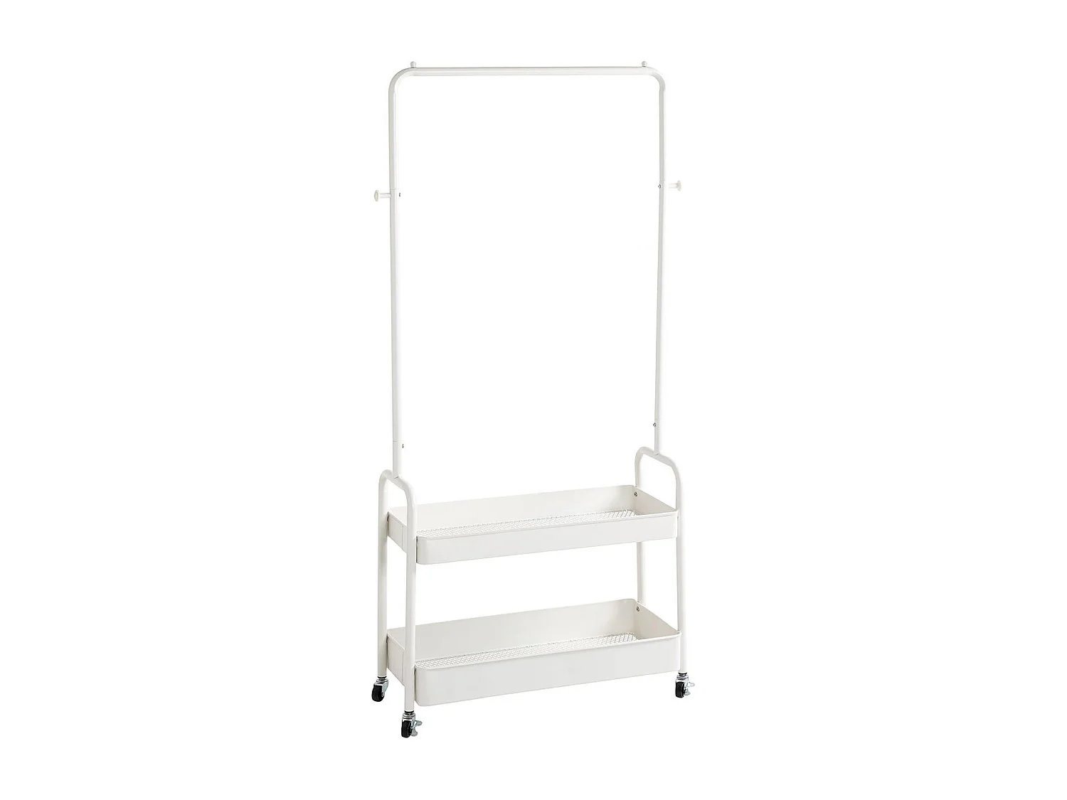 Portant à vêtements sur 4 roulettes, en tube d'acier blanc - Longueur 85 x Hauteur 155 x Profondeur 31 cm