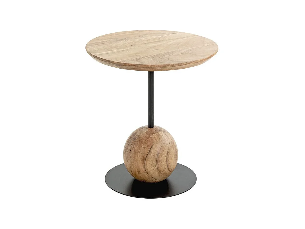 Table d'appoint ronde coloris chêne naturel pied en métal Noir - diamètre 40 x Hauteur 45 cm