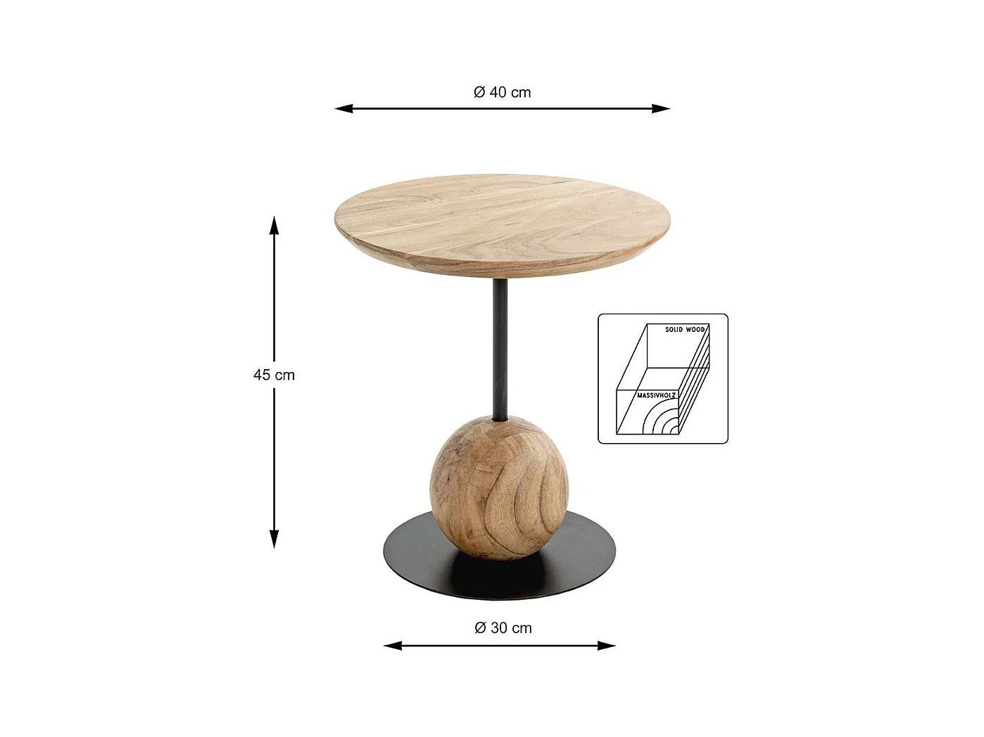 Table d'appoint ronde coloris chêne naturel pied en métal Noir - diamètre 40 x Hauteur 45 cm