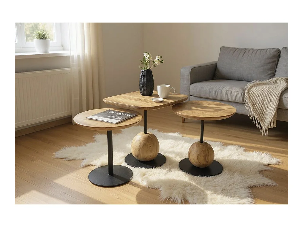 Table d'appoint ronde coloris chêne naturel pied en métal Noir - diamètre 40 x Hauteur 45 cm