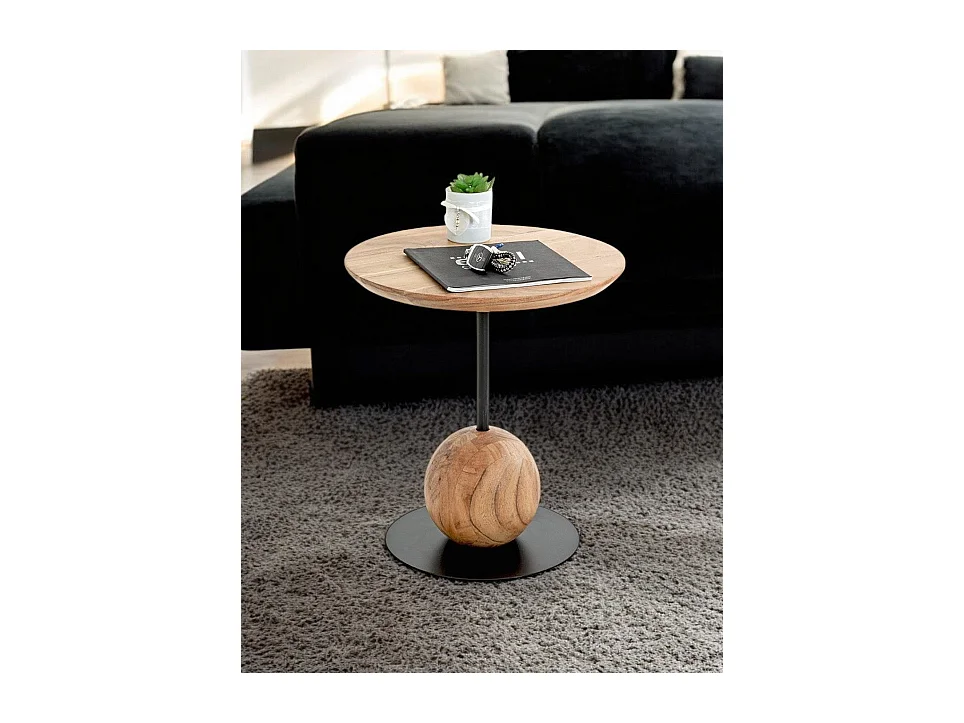 Table d'appoint ronde coloris chêne naturel pied en métal Noir - diamètre 40 x Hauteur 45 cm