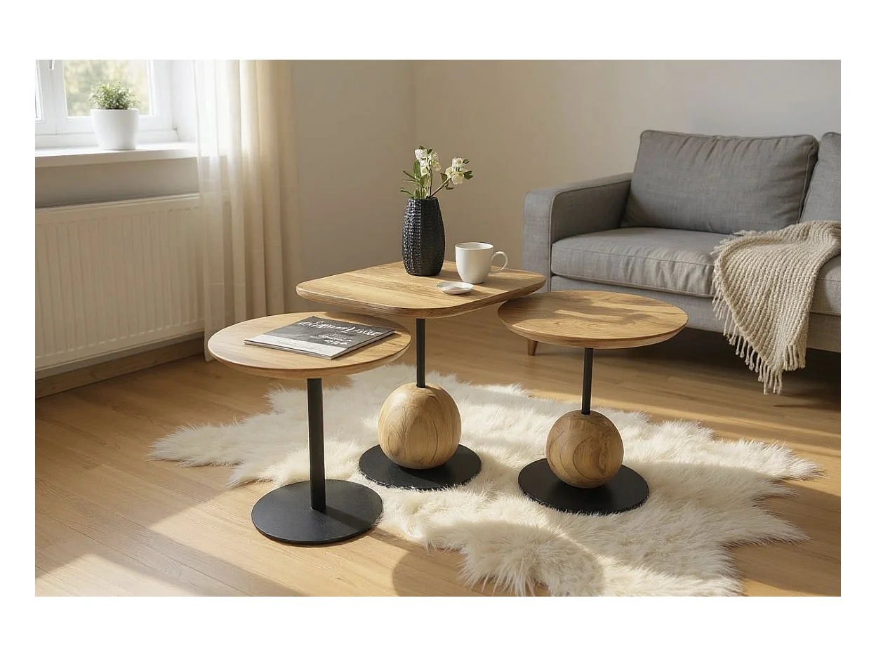 Table d'appoint ronde coloris chêne naturel pied en métal Noir - diamètre 40 x Hauteur 45 cm