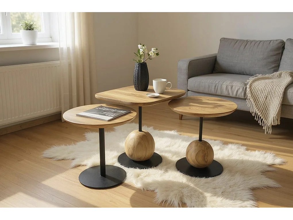 Table d'appoint ronde coloris chêne naturel pied en métal Noir - diamètre 40 x Hauteur 45 cm