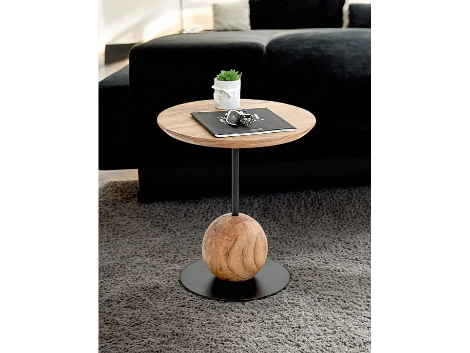 Table d'appoint ronde coloris chêne naturel pied en métal Noir - diamètre 40 x Hauteur 45 cm