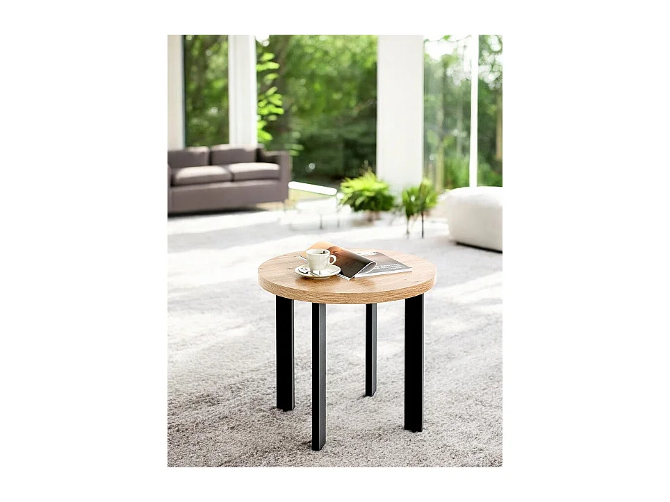Table ronde Table basse coloris chêne et métal noir - Diamètre 50 x Hauteur 46 cm