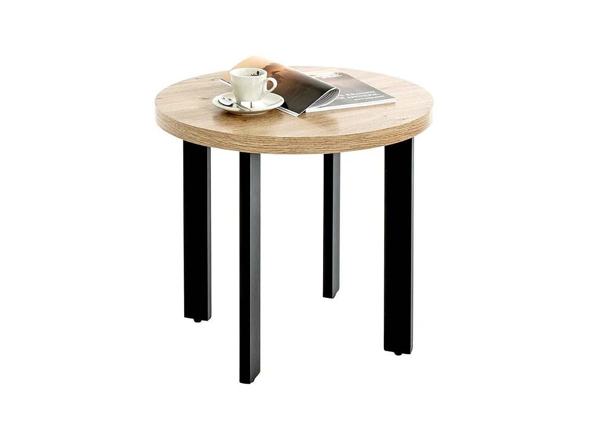 Table ronde Table basse coloris chêne et métal noir - Diamètre 50 x Hauteur 46 cm