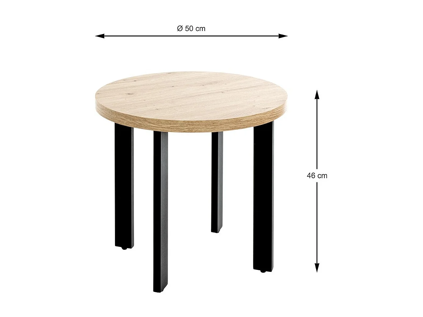 Table ronde Table basse coloris chêne et métal noir - Diamètre 50 x Hauteur 46 cm