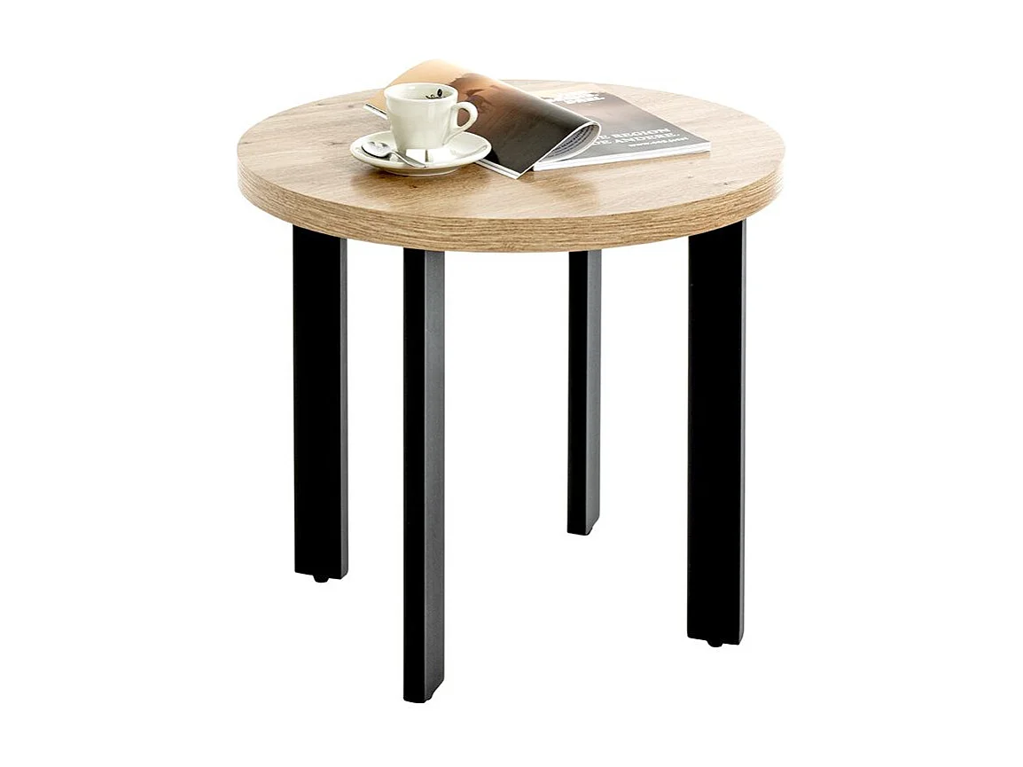 Table ronde Table basse coloris chêne et métal noir - Diamètre 50 x Hauteur 46 cm