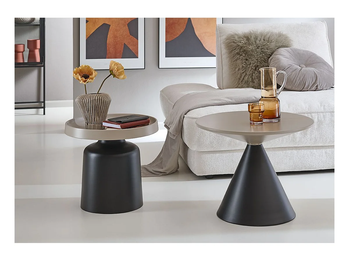 Table basse ronde moderne en métal avec base piédestal coloris Gris/Noir - Diamètre 60 x Hauteur 47 cm