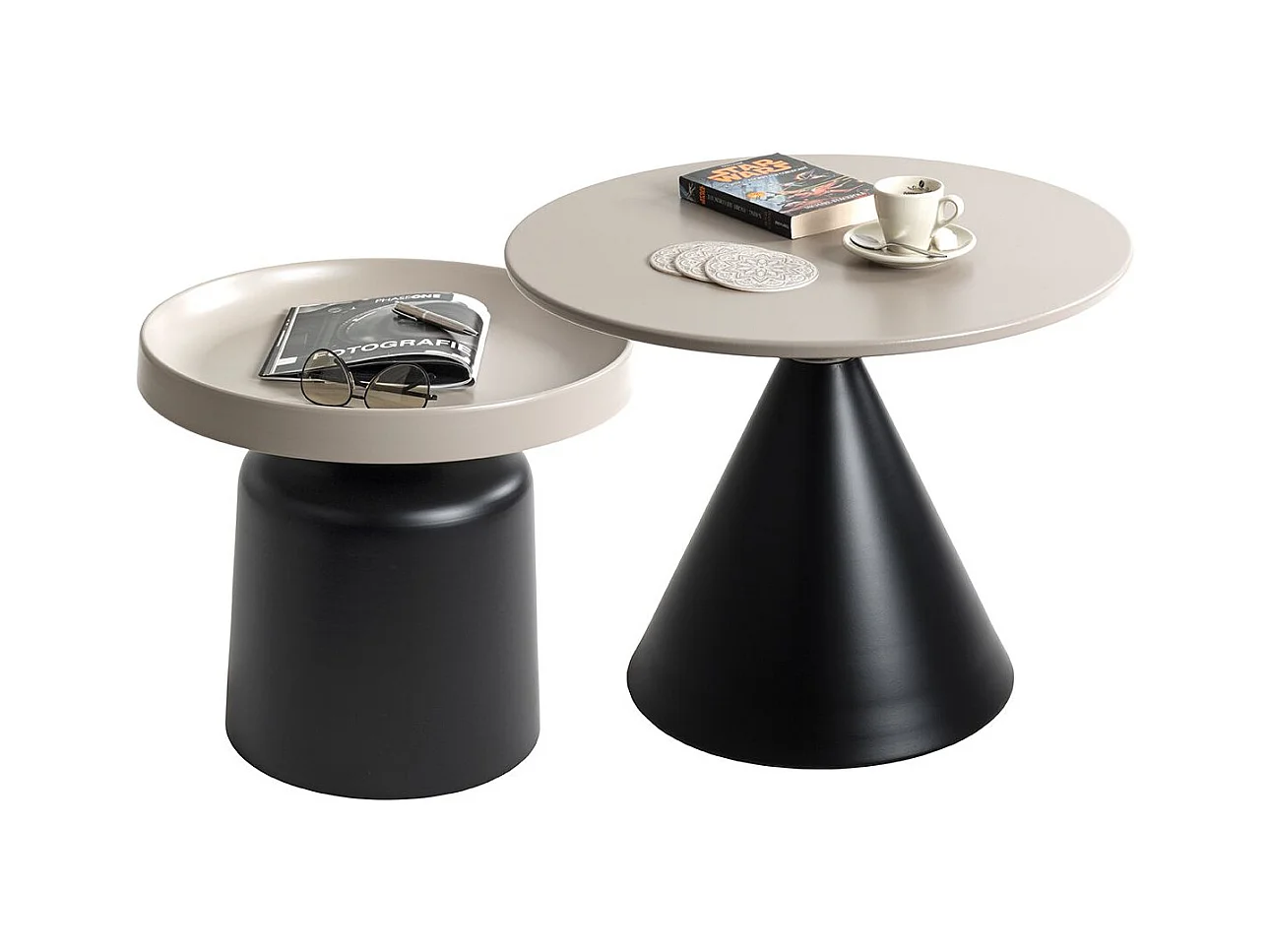 Table basse ronde moderne en métal avec base piédestal coloris Gris/Noir - Diamètre 60 x Hauteur 47 cm