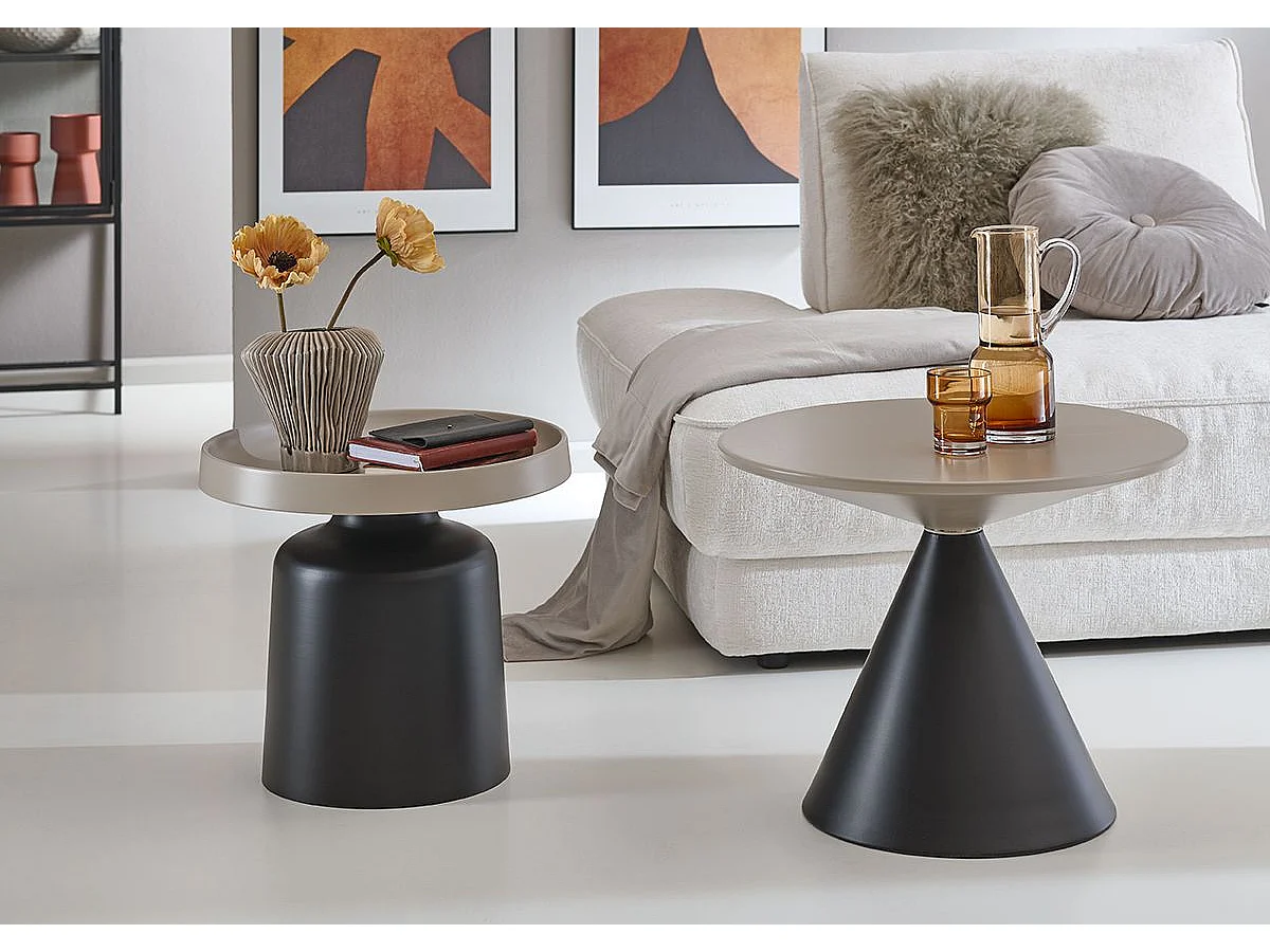 Table basse ronde moderne en métal avec base piédestal coloris Gris/Noir - Diamètre 60 x Hauteur 47 cm