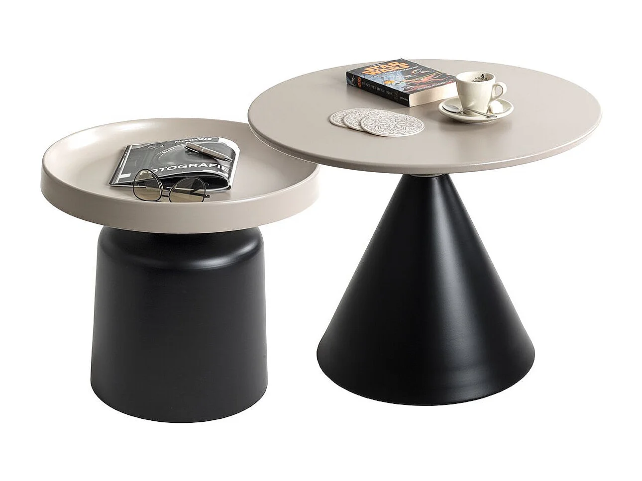 Table basse ronde moderne en métal avec base piédestal coloris Gris/Noir - Diamètre 60 x Hauteur 47 cm
