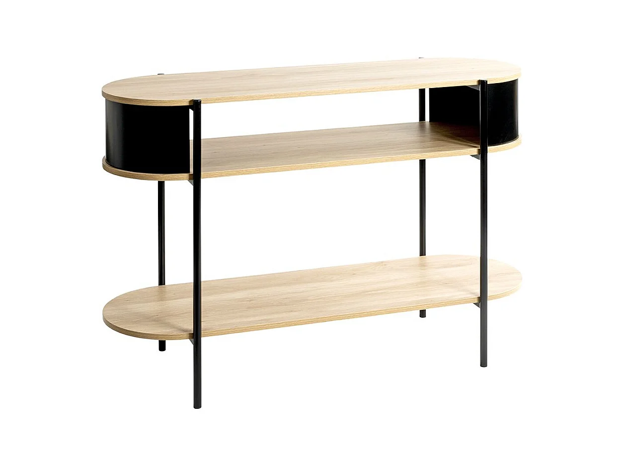 Table console meuble salon coloris chêne/Noir - Longueur 110 x Hauteur 76 x Profondeur 39 cm