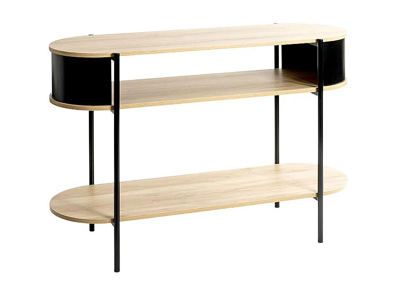 Table console meuble salon coloris chêne/Noir - Longueur 110 x Hauteur 76 x Profondeur 39 cm