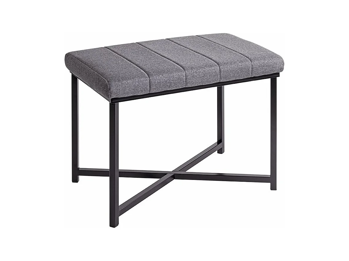 Banc avec siège rembouré gris et cadre en métal Noir - Longueur 59 x Hauteur 46 x Profondeur 39cm