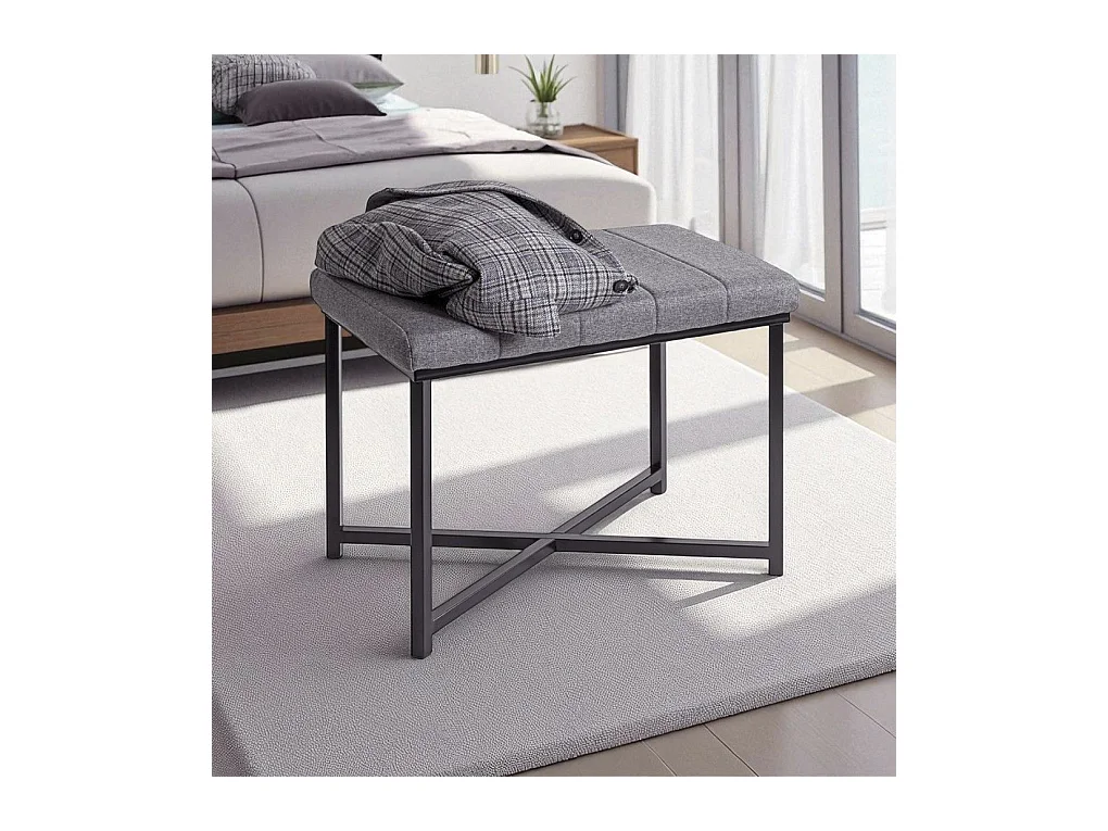 Banc avec siège rembouré gris et cadre en métal Noir - Longueur 59 x Hauteur 46 x Profondeur 39cm