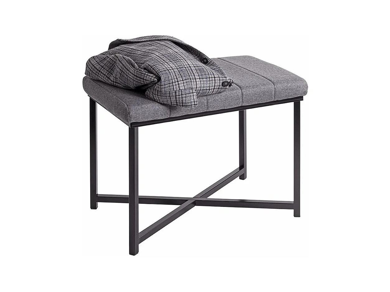 Banc avec siège rembouré gris et cadre en métal Noir - Longueur 59 x Hauteur 46 x Profondeur 39cm