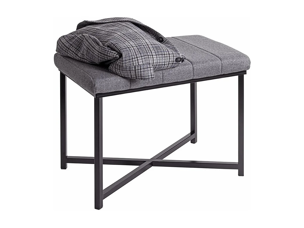 Banc avec siège rembouré gris et cadre en métal Noir - Longueur 59 x Hauteur 46 x Profondeur 39cm