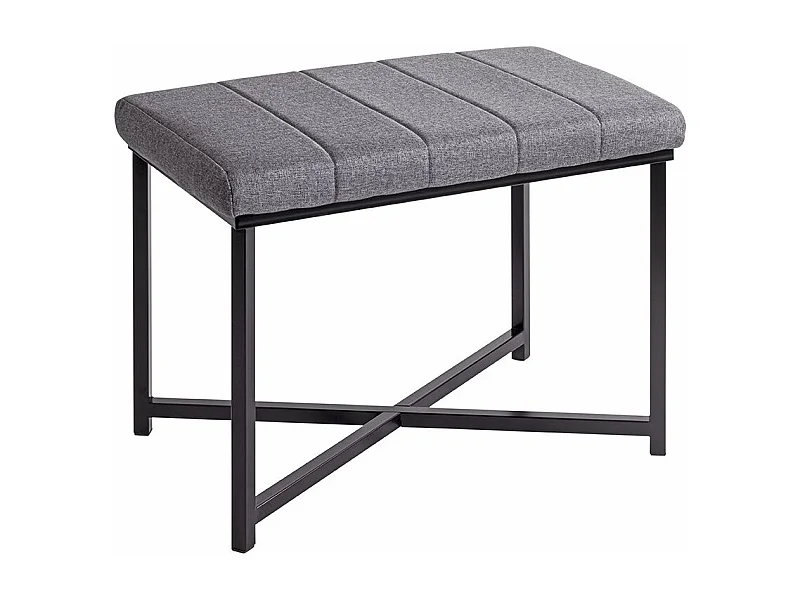 Banc avec siège rembouré gris et cadre en métal Noir - Longueur 59 x Hauteur 46 x Profondeur 39cm