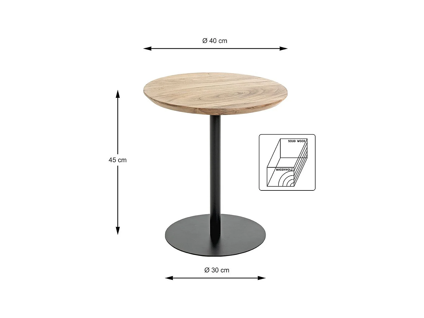 Table d'appoint ronde coloris chêne naturel et pied en métal Noir - diamètre 40 x Hauteur 45 cm