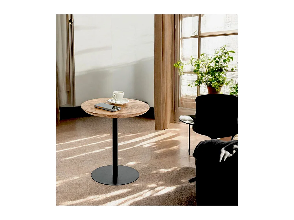 Table d'appoint ronde coloris chêne naturel et pied en métal Noir - diamètre 40 x Hauteur 45 cm